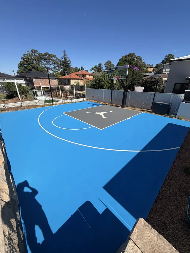 Jordan backyard court — Basketball court resurfacing by Speedy Resurfacing
