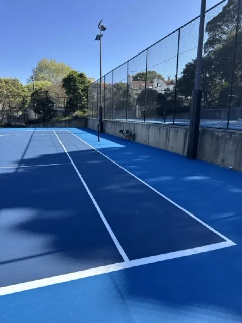 Courtside, club-grade acrylic — Tennis court resurfacing by Speedy Resurfacing