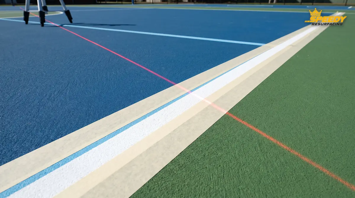 Day 6: laser-guided precision line marking on a freshly coated school court