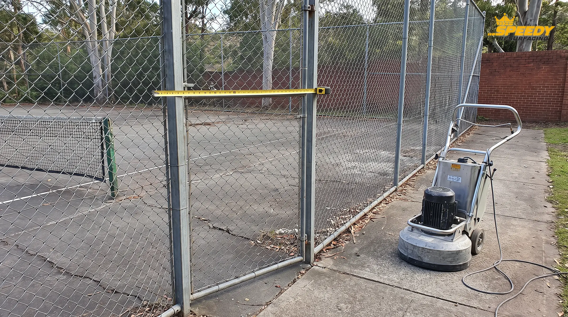 The question that decides the method: can a grinder get through the gate? Entry width and overhead clearance are checked before any scope is written.